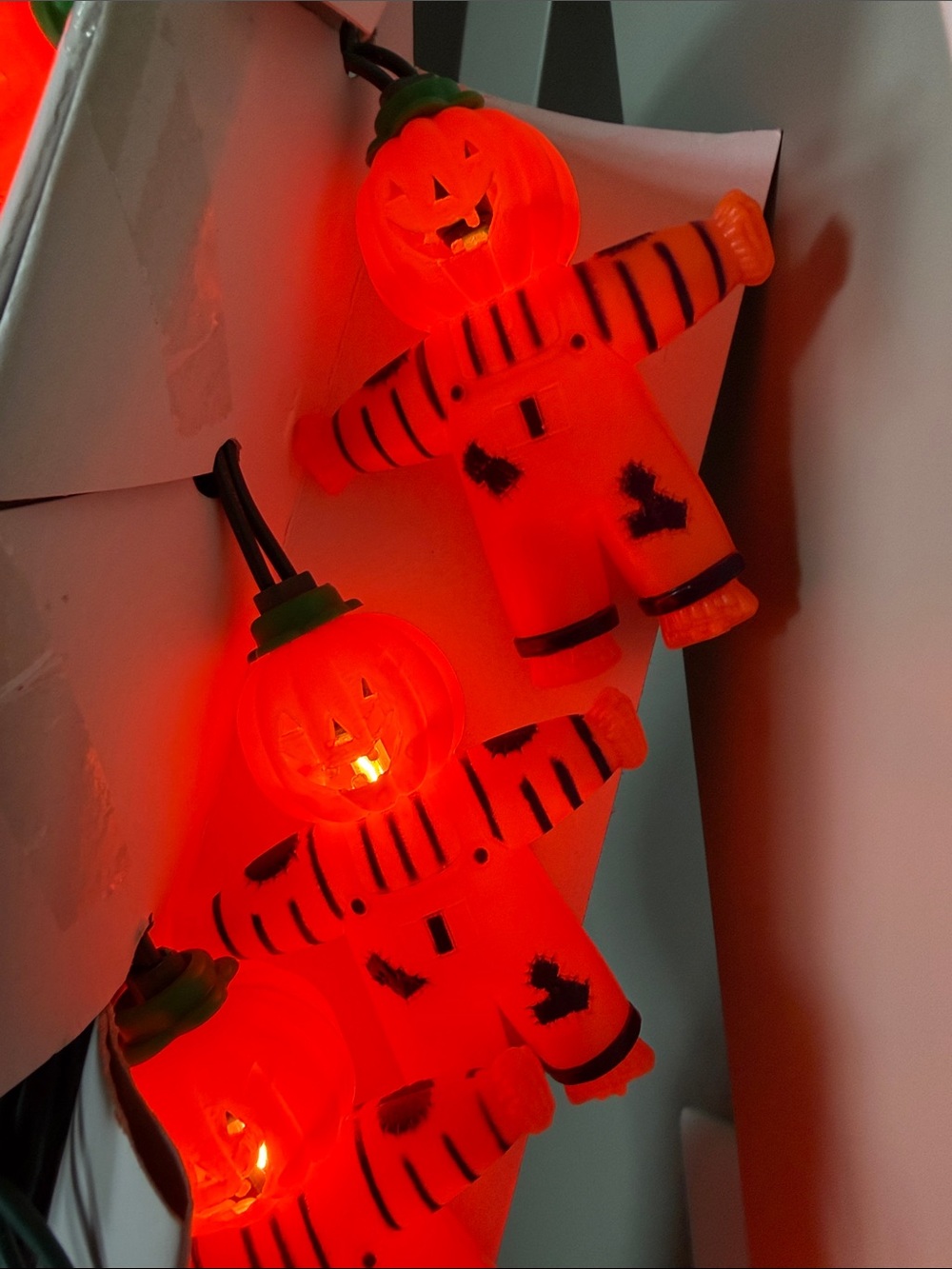 Vintage 1970’s Orange Blow Mold Pumpkin Scarecrow String Lights